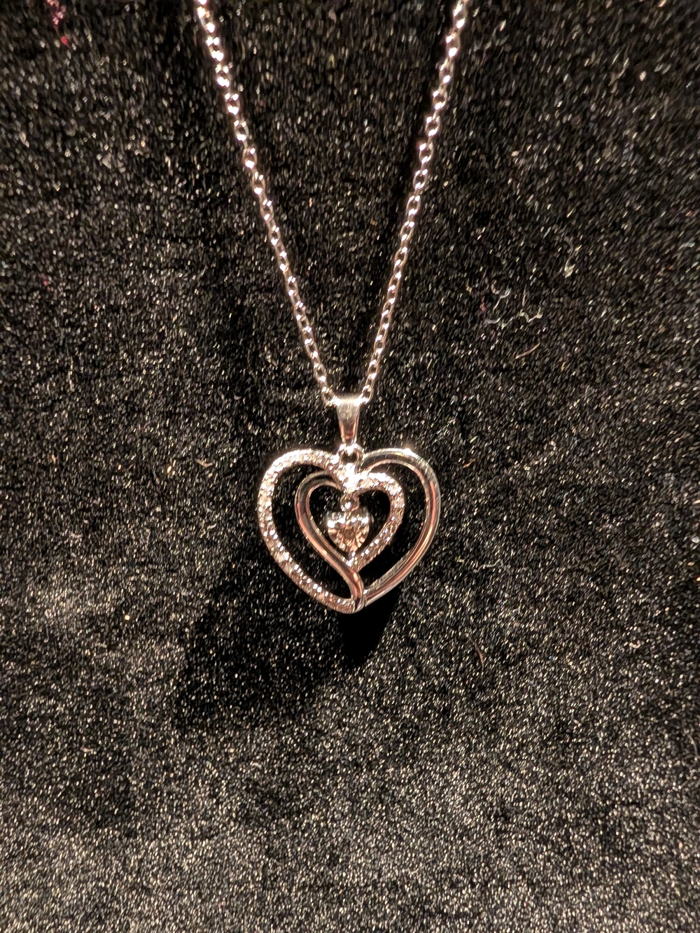 Silver Heart Pendant Necklace with Diamond Accent - Women's Jewelry